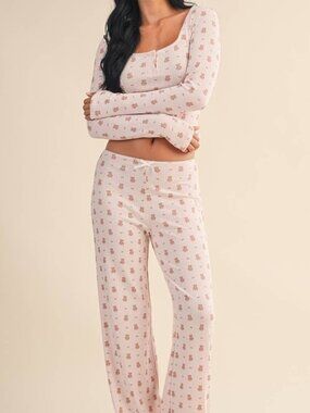NWT Kimberly C Teddy Bear Pointelle Pyjamas Set (Pink)